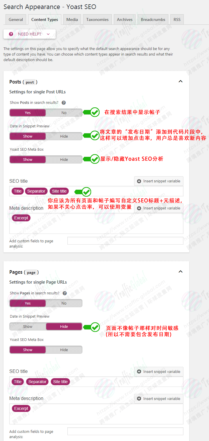 Yoast Content Types Settings