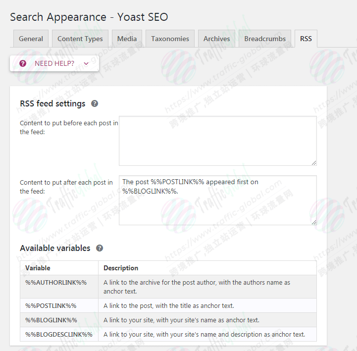 Yoast RSS Settings