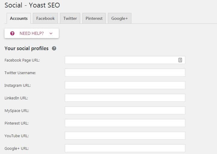 yoast social media settings