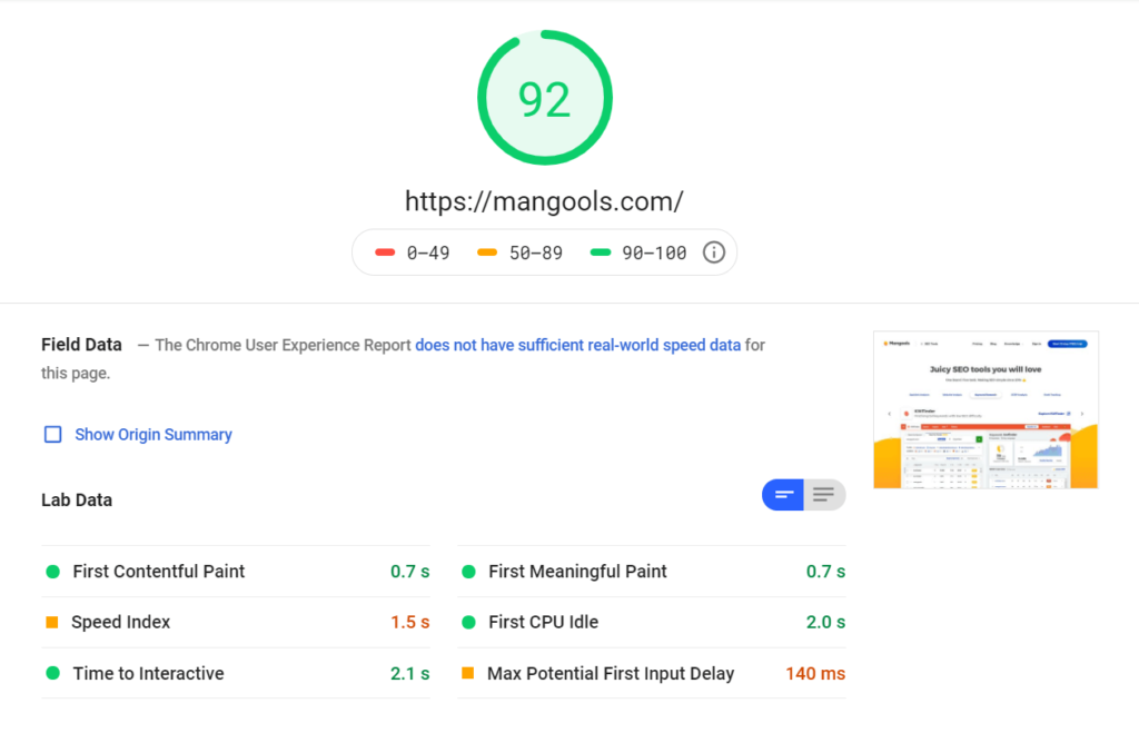 Test the speed in PageSpeed Insights