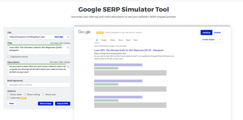 SERP Simulator Free Snippet Preview Tool Mangools