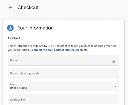 Google Domains Checkout Page