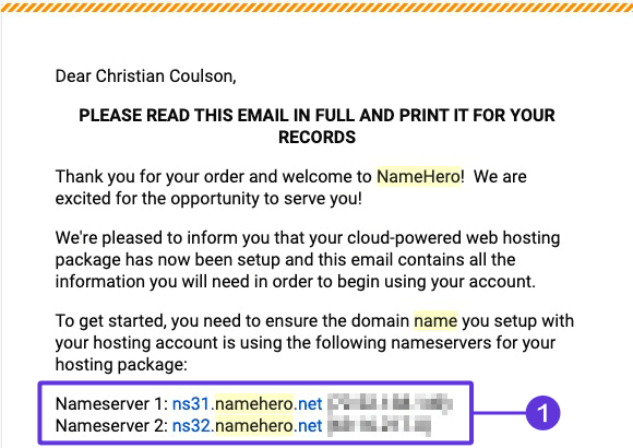 NameHero Welcome Email